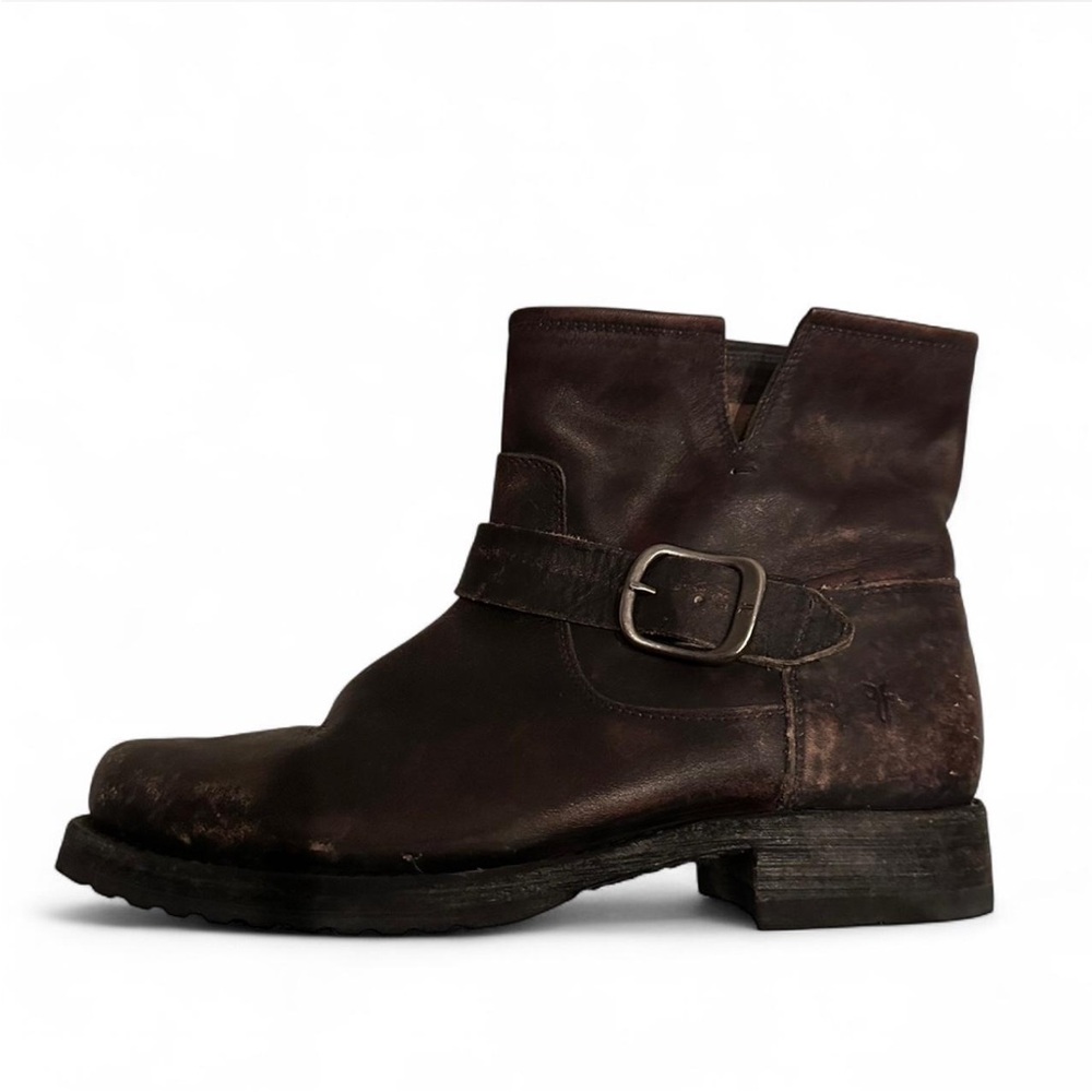 Frye - Dark Brown Leather Biker Ankle Boots. Worn once. Size US W 6.5.